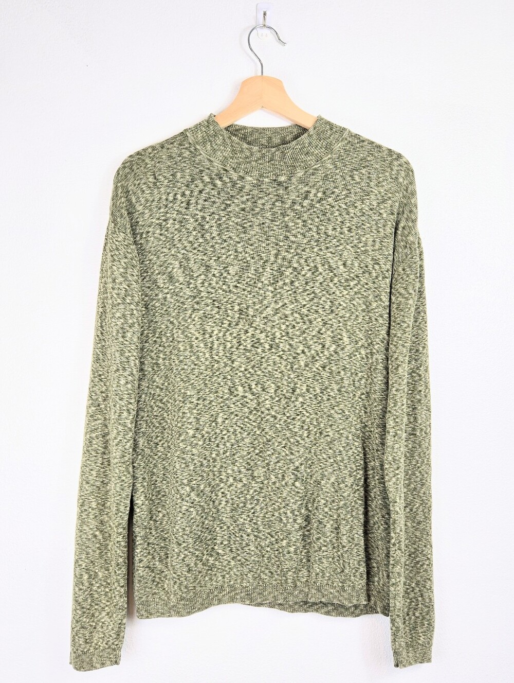 Claiborne Men's Silk Blend Marled Green Knit Sweater Soft Mock Neck Size Large